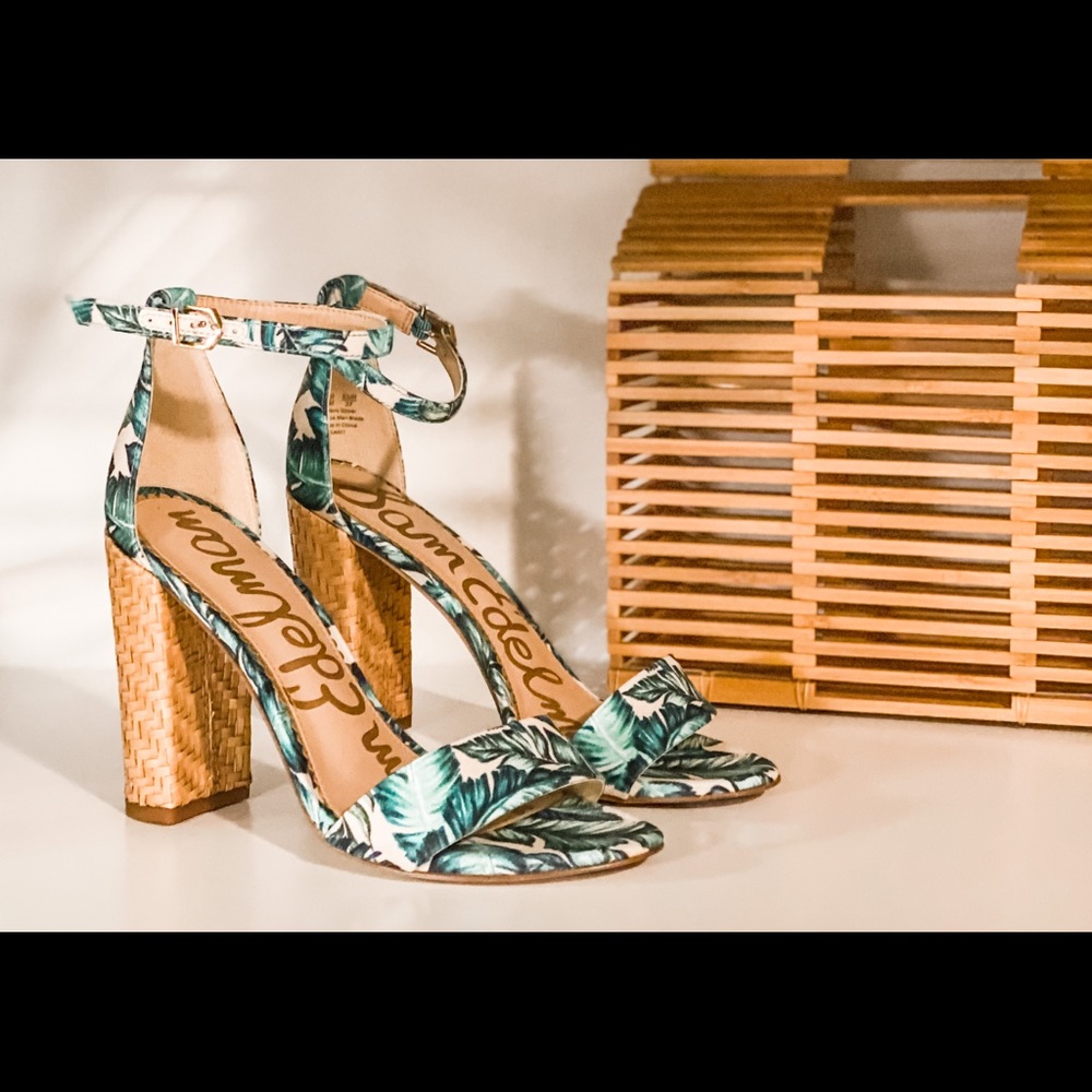 Sam Edelman Yaro Palm Print Rattan Heel Sandal, 7M
